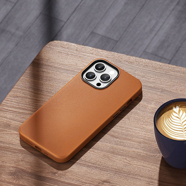 Kzdoo Leather iPhone Case with Camera Protection - Saddle Brown