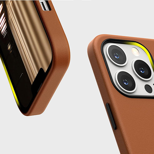 Kzdoo Leather iPhone Case with Camera Protection - Saddle Brown