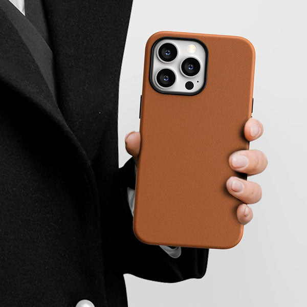 Kzdoo Leather iPhone Case with Camera Protection - Saddle Brown