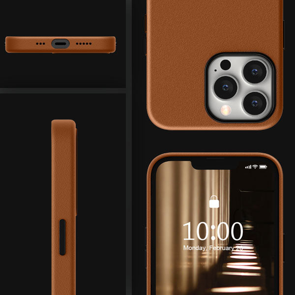 Kzdoo Leather iPhone Case with Camera Protection - Saddle Brown