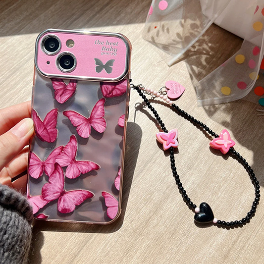 Qimberly 3D Playful Butterfly Glossy iPhone Case with Bracelet For Girls