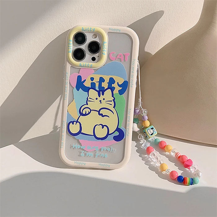 Qimberly Cat Kitty Cute Fluorescent Cute iPhone Case with Bracelet Chain