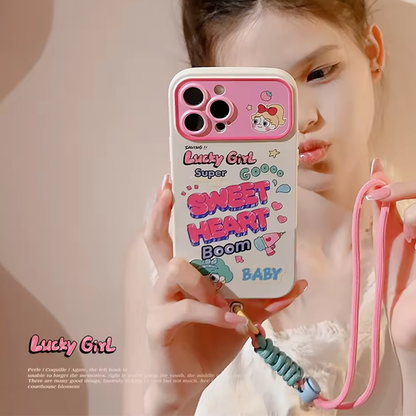 Qimberly Cute Lucky Girl Pink iPhone Case with Lanyard