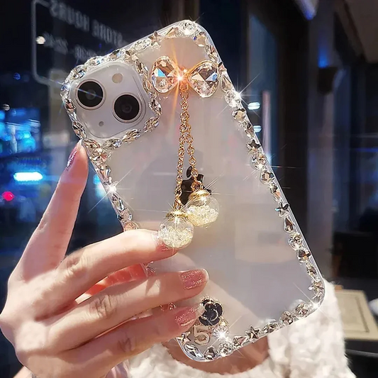 Qimberly Dazzle Diamond Transparent iPhone Case with Lanyard