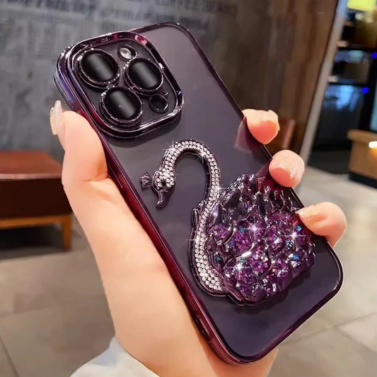 Qimberly Elegant 3D Peacock Sparkle Transparent iPhone Case