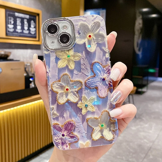 Qimberly iPhone Case For Girls Encrusted Floral Art Camera Protection Case