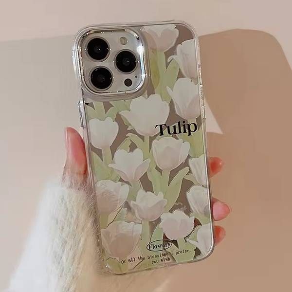 Qimberly Floral White Flowers Camera Protection iPhone Case with Pearl Bracelet