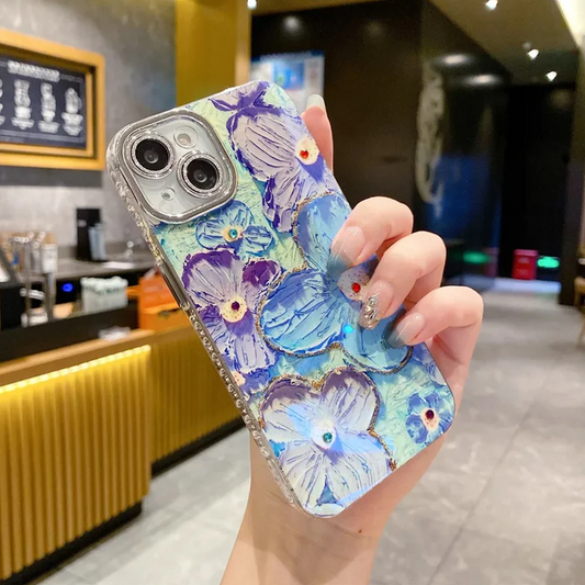 Qimberly Floral oil Painting Glitter Camera Lens iPhone Case