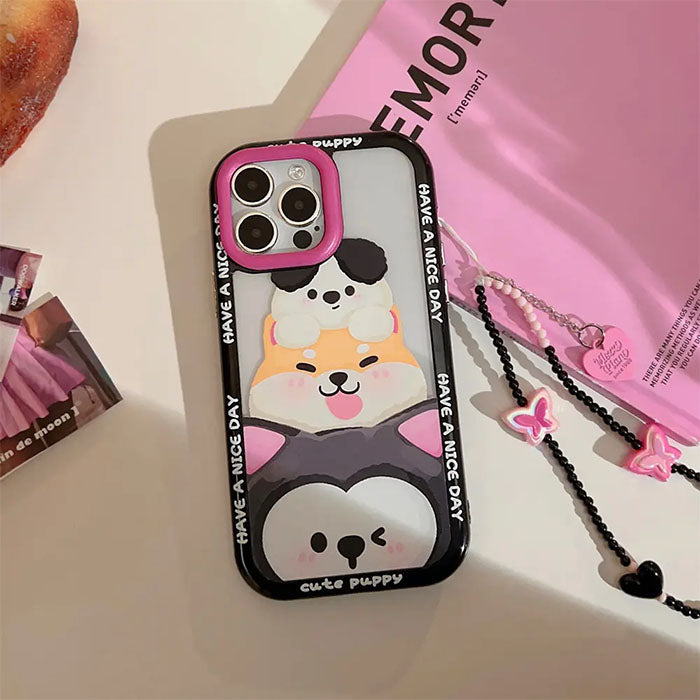 Qimberly Graffiti Cute Puppy Aesthetic Cute iPhone Case with Bracelet Chain