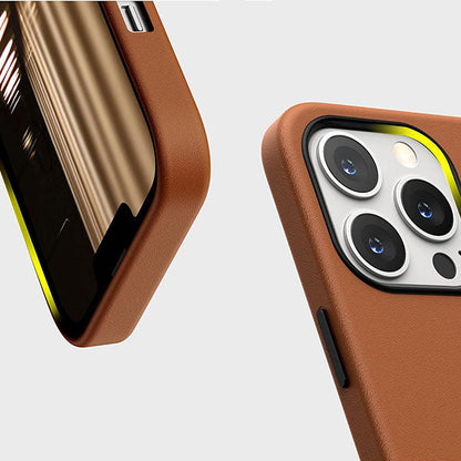 Kzdoo Leather iPhone Case with Camera Protection - Saddle Brown