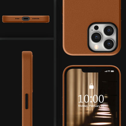 Kzdoo Leather iPhone Case with Camera Protection - Saddle Brown