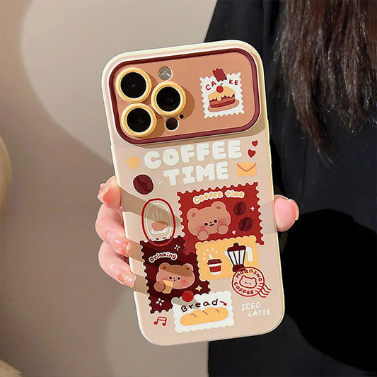 Lovely Teddy Bear Retro Coffee Stamp iPhone 15 Pro Case