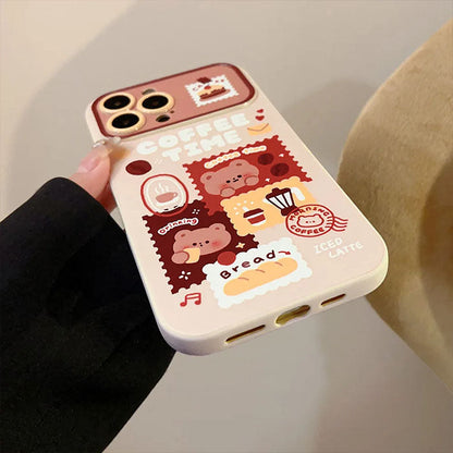 Qimberly Lovely Teddy Bear Retro Coffee Stamp iPhone Case