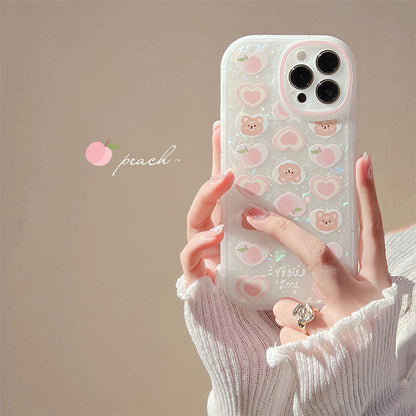 Qimberly Happy Bears Heart iPhone Case with Pearl Bracelet Chain