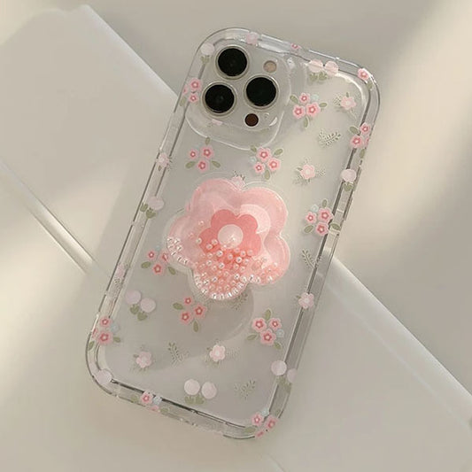 Pink Flower Transparent iPhone 12 Pro Popsocket Case