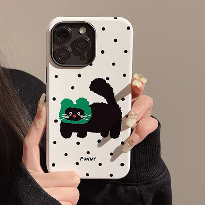 Qimberly Polka Dot Funny Cat Camera Protection Printed iPhone Case