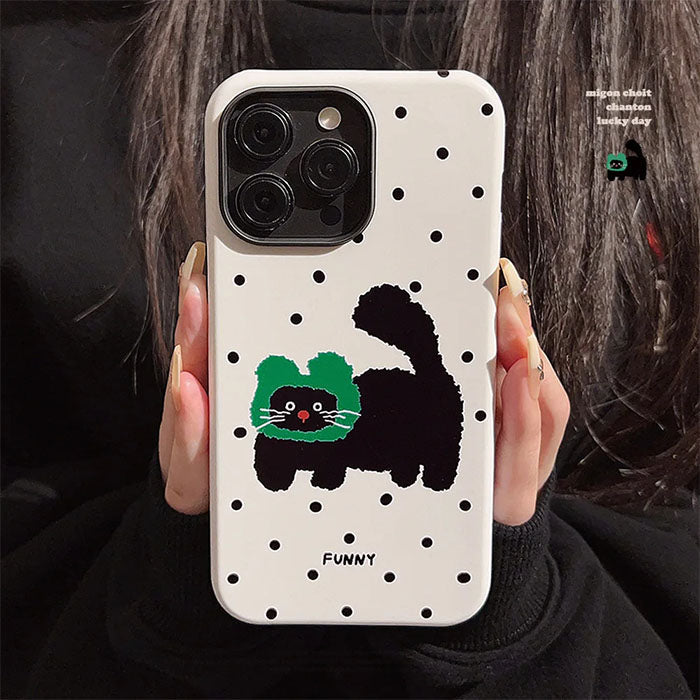 Qimberly Polka Dot Funny Cat Camera Protection Printed iPhone Case