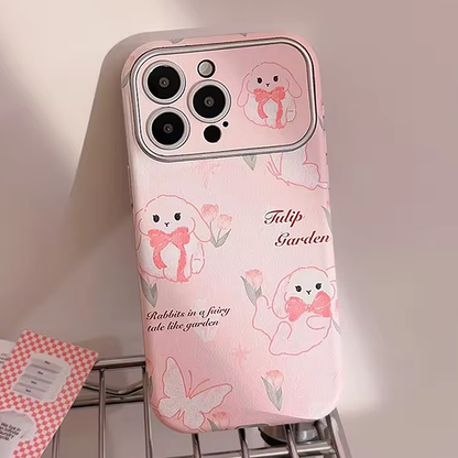 Qimberly Spring Pink Leather Tulip Leather Cute iPhone Case For Girls