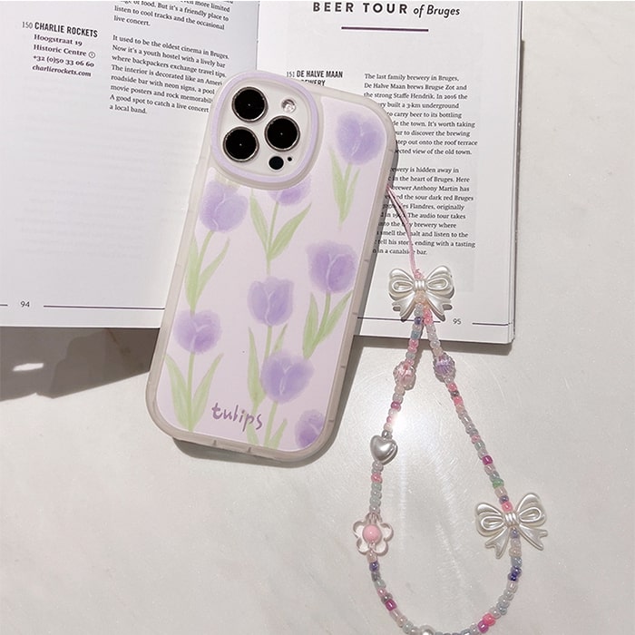 Qimberly Tulips Floral Purple iPhone Case with Bracelet Chain
