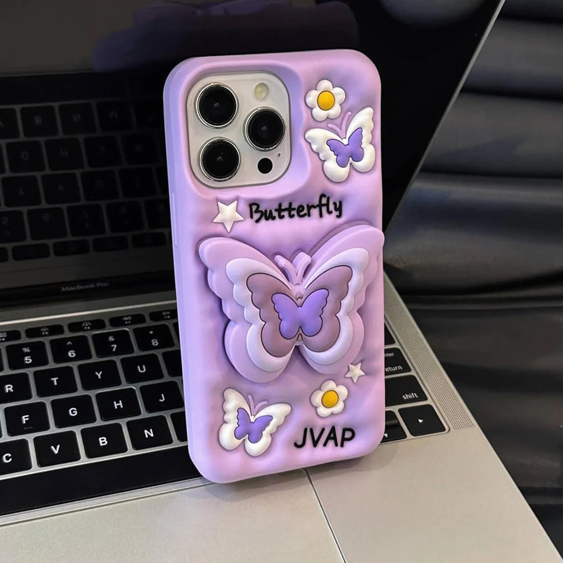 Qimberly Cute 3D Butterfly Purple Cute iPhone Popsocket Case For Girls