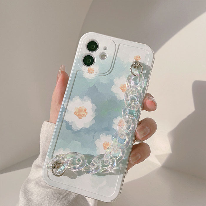 Floral Wind Blue Printed iPhone 13 Case with Bracelet - Qimberly.com